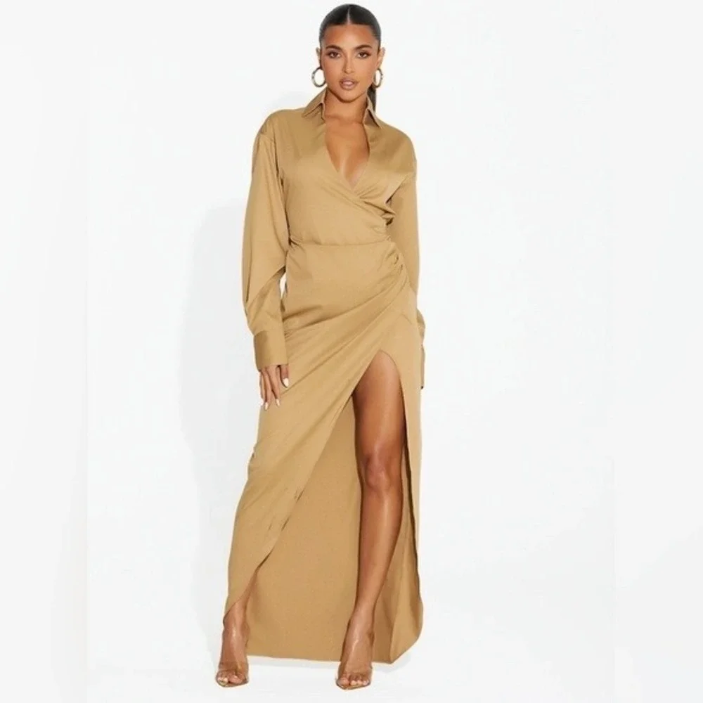 plus size long cocktail dresses with sleeves Plus Size White V-neck Formal Cocktail Dress with Pockets main image 0